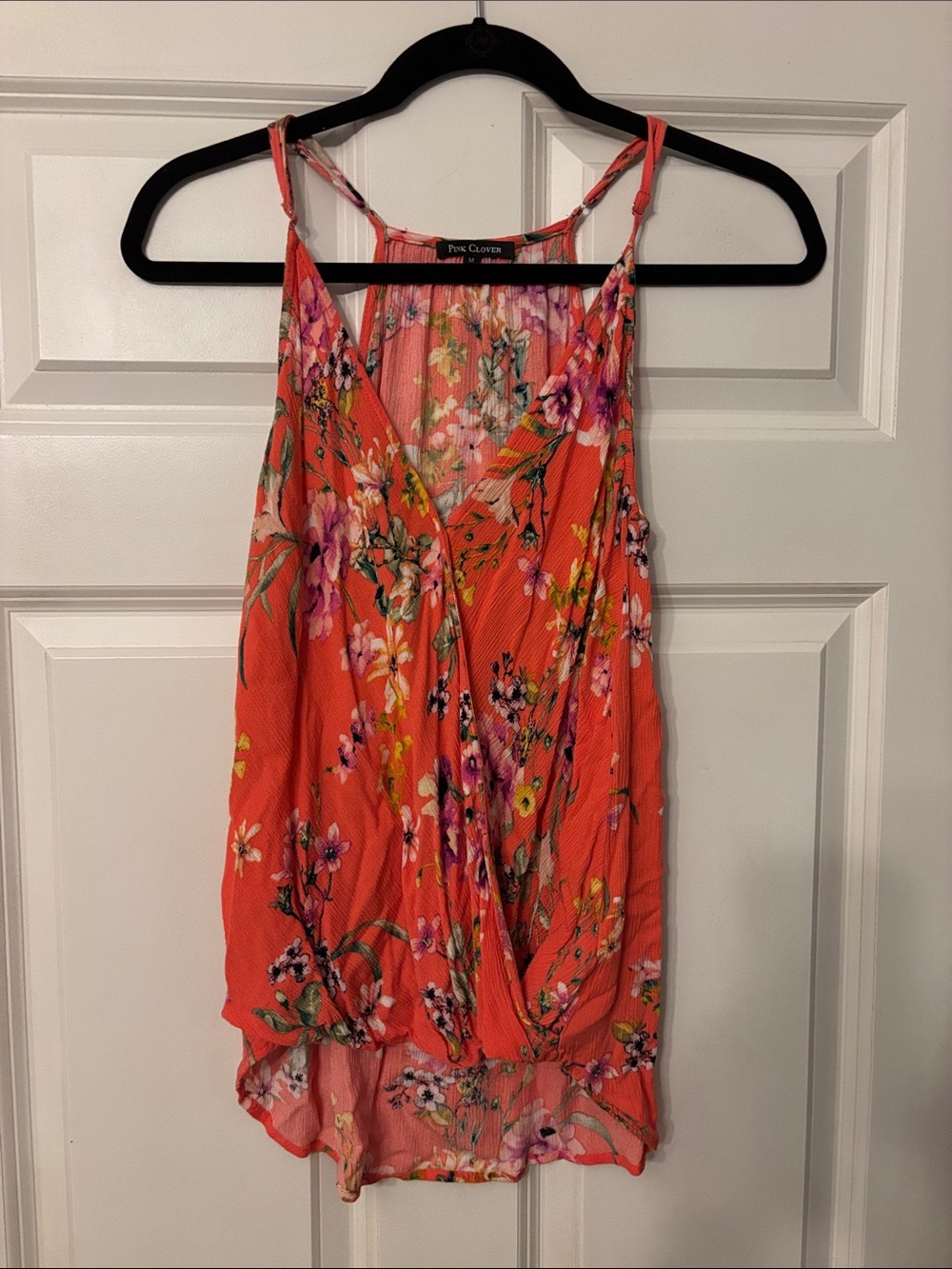 Pink Clover Coral Floral Spaghetti-Strap Camisole